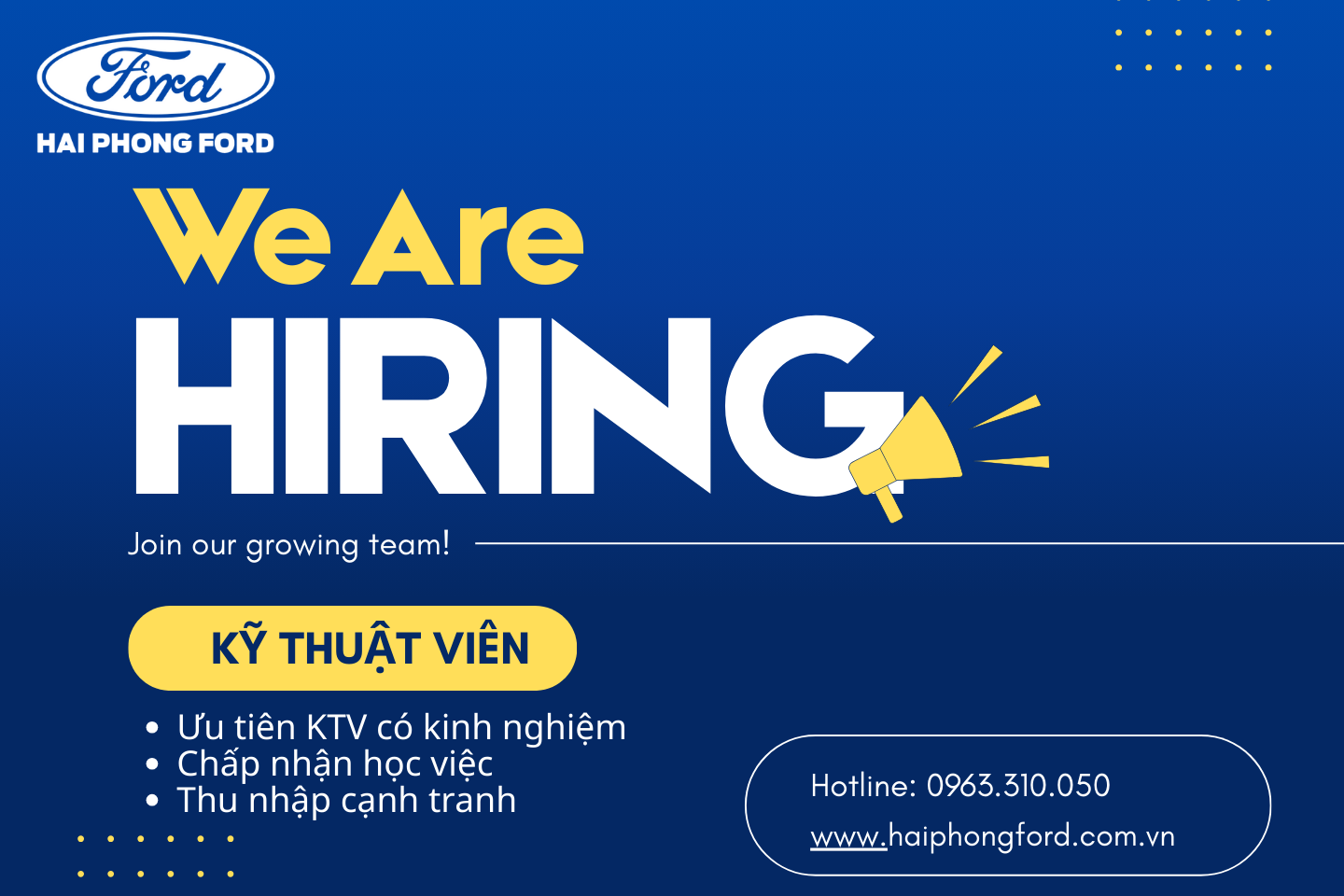 Hải Phòng Ford Mở Rộng Kinh Doanh – Tuyển Dụng 10 Kỹ Thuật Viên Sửa Chữa Chung