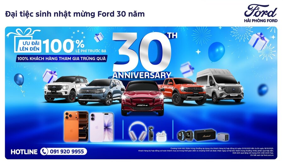 Đại Tiệc Sinh Nhật Ford 30 Năm – Ưu Đãi 100% Lệ Phí Trước Bạ