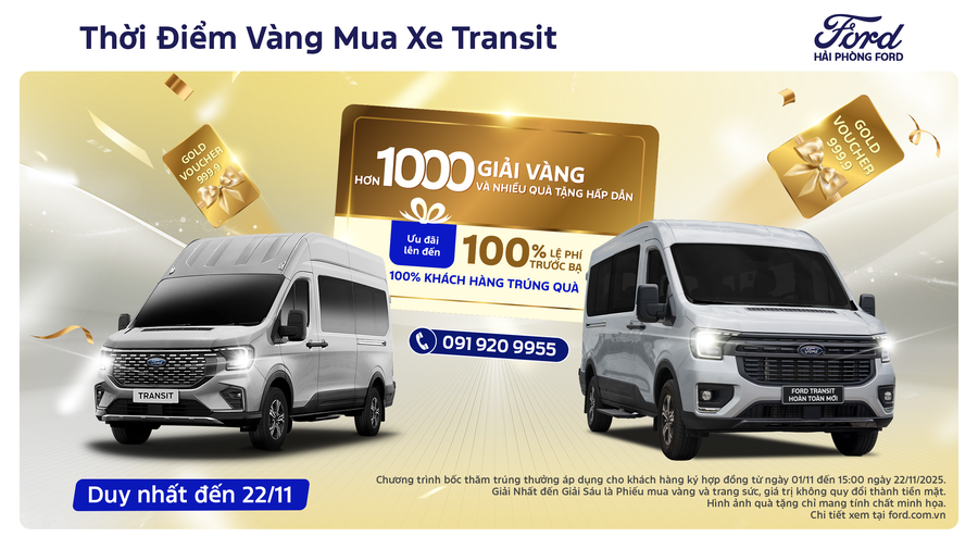 Ford Transit – Ưu Đãi 100% Lệ Phí Trước Bạ, Sở Hữu Ngay Xe Thương Mại Đa Dụng Hàng Đầu Tại Hải Phòng Ford