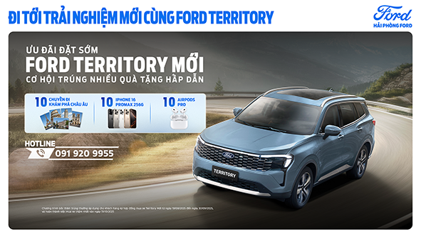 Ưu Đãi Đặt Sớm Ford Territory Mới - Nhận Ngay Cơ Hội Du Lịch Châu Âu Và Hàng Loạt Quà Tặng Hấp Dẫn